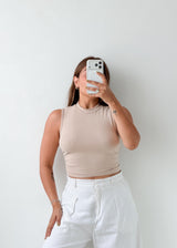 Size S-M Beige High Neck Crop Top