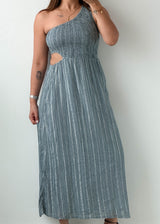 Size XS-S Grey Ribbed Cutout Midi Dress