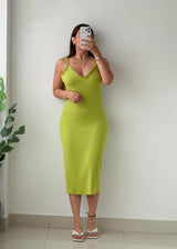 Size M-L Lime Green Ribbed Midi Dress