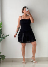 Size M Black Ruched Pleated Mini Dress