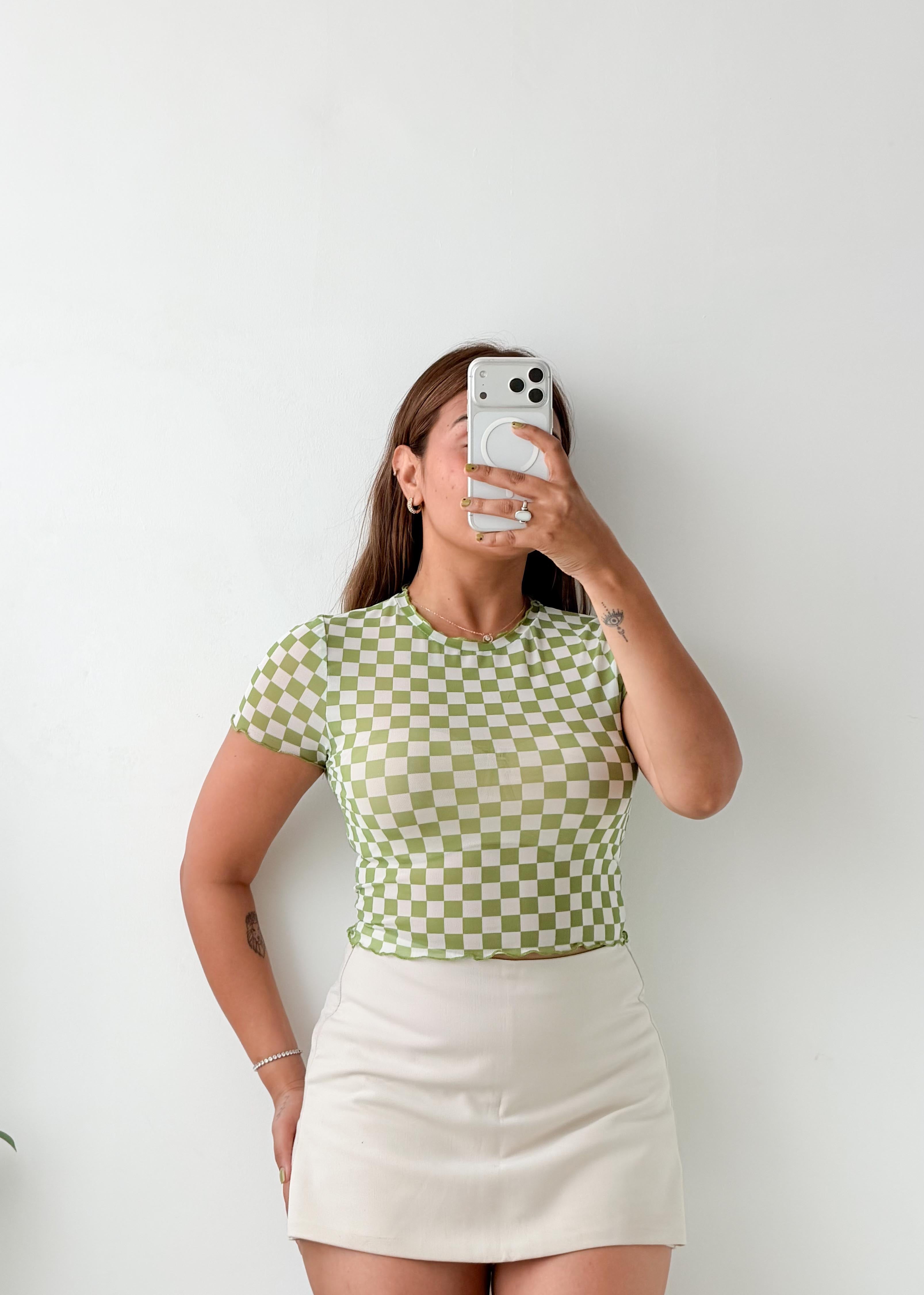 Size XS-S Green Checkered Crop Top