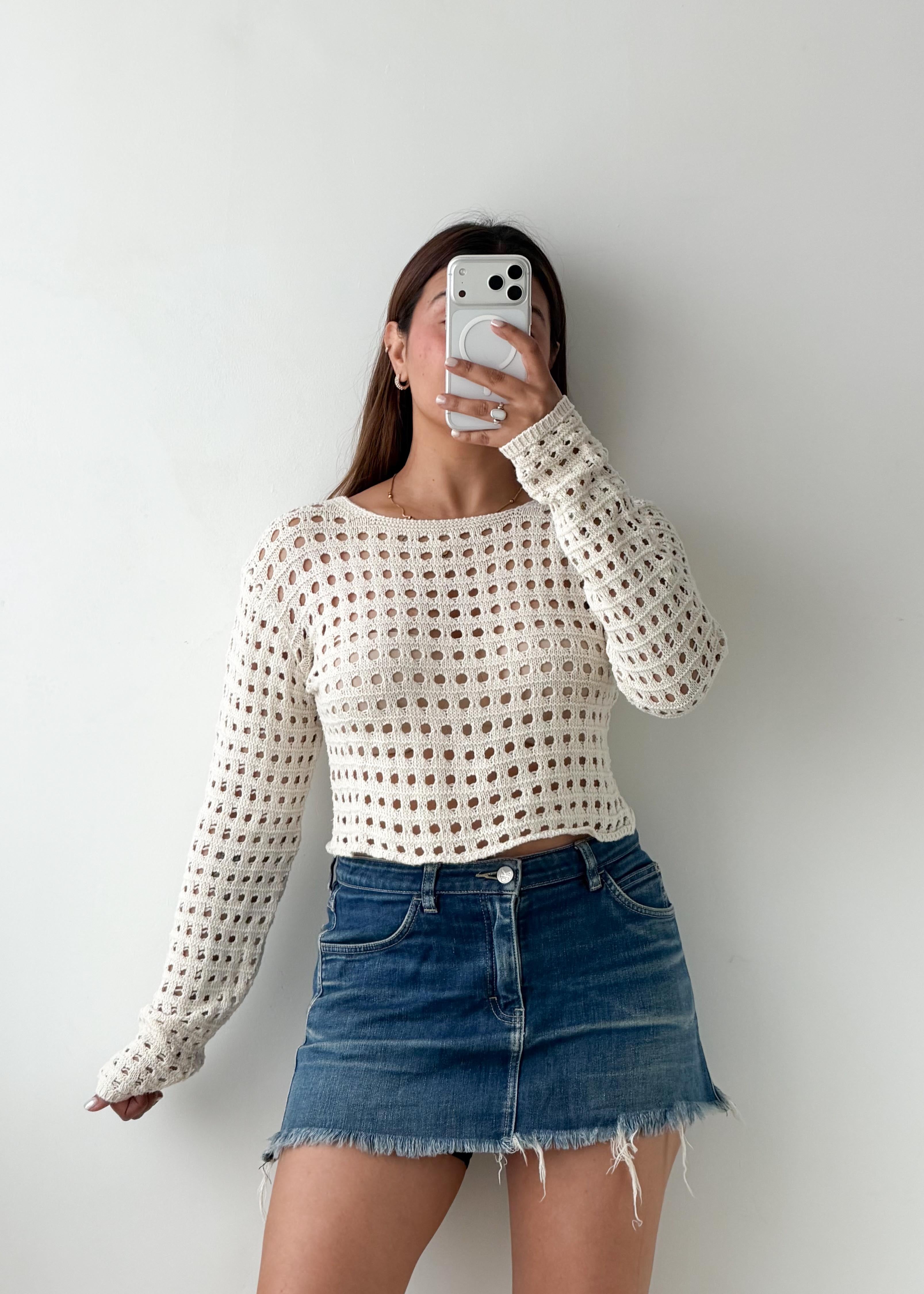 Size XS-S White Open Knit Sweater Top