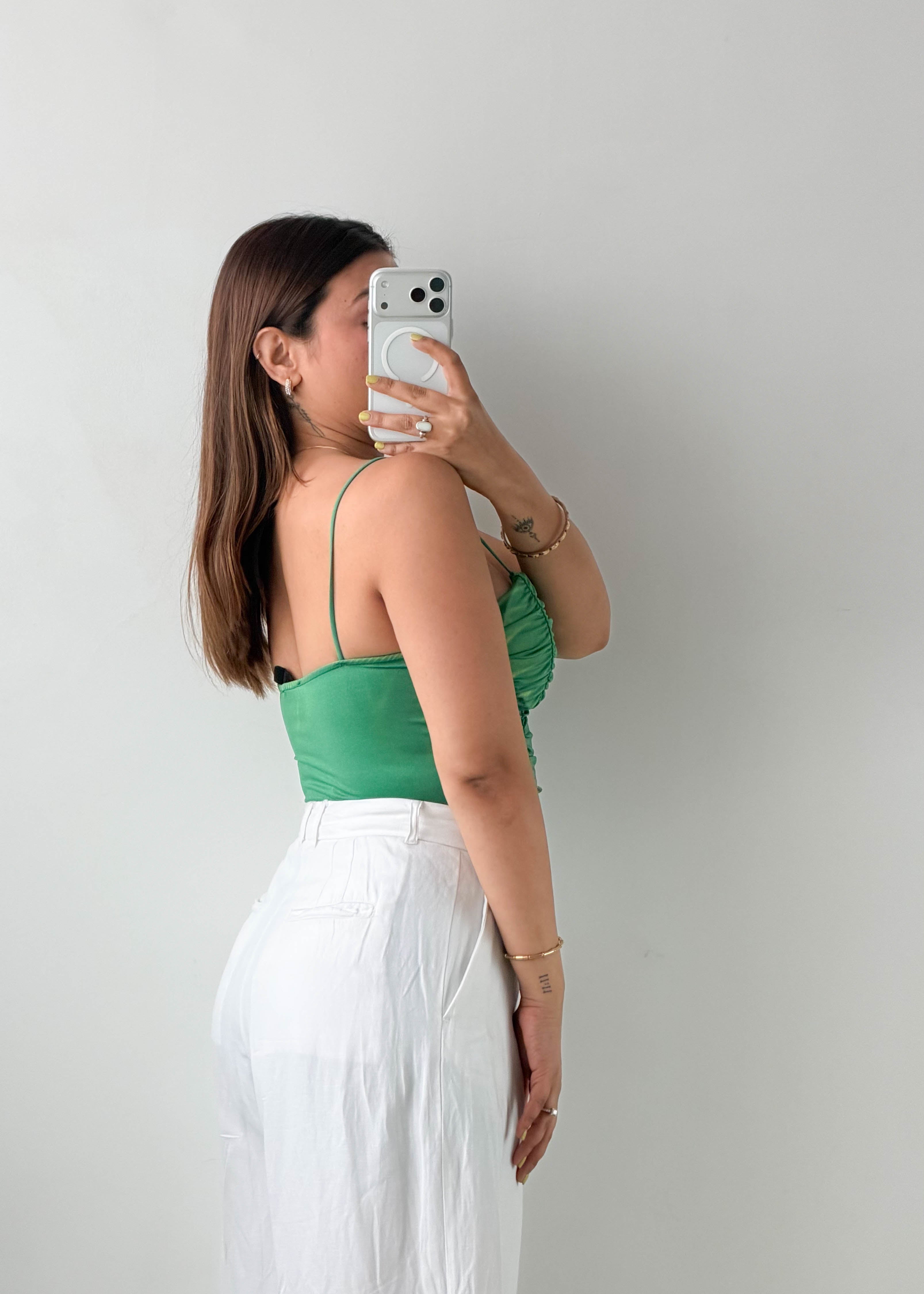 Size S-M Green Ruched Cami Bodysuit