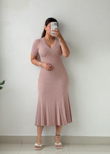 Size S-M Dusty Pink Ribbed Midi Dress