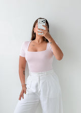 Size XS-S Baby Pink Square Neck Top