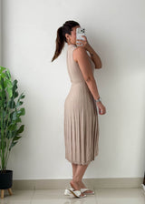 Size XS-S Beige Collared Button Midi Dress
