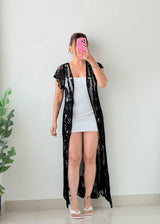 Free Size Black Embroidered Mesh Shrug