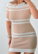 Size XS-S Beige Stripe Knit Bodycon Mini Dress