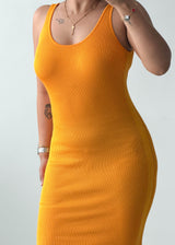 Size M-L Mustard Ribbed Knit Bodycon Midi Dress