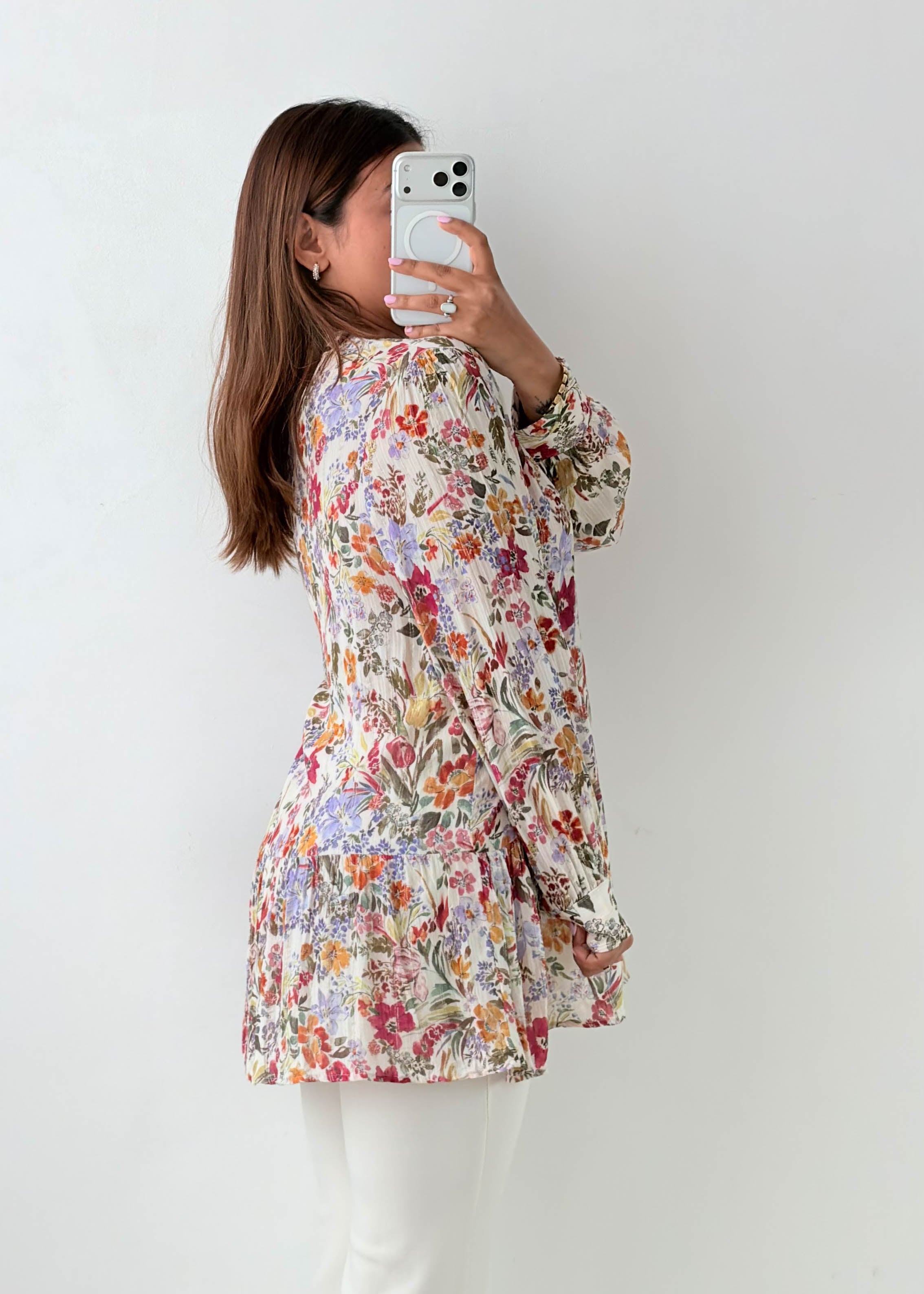 Size M-L White Floral Peplum Top