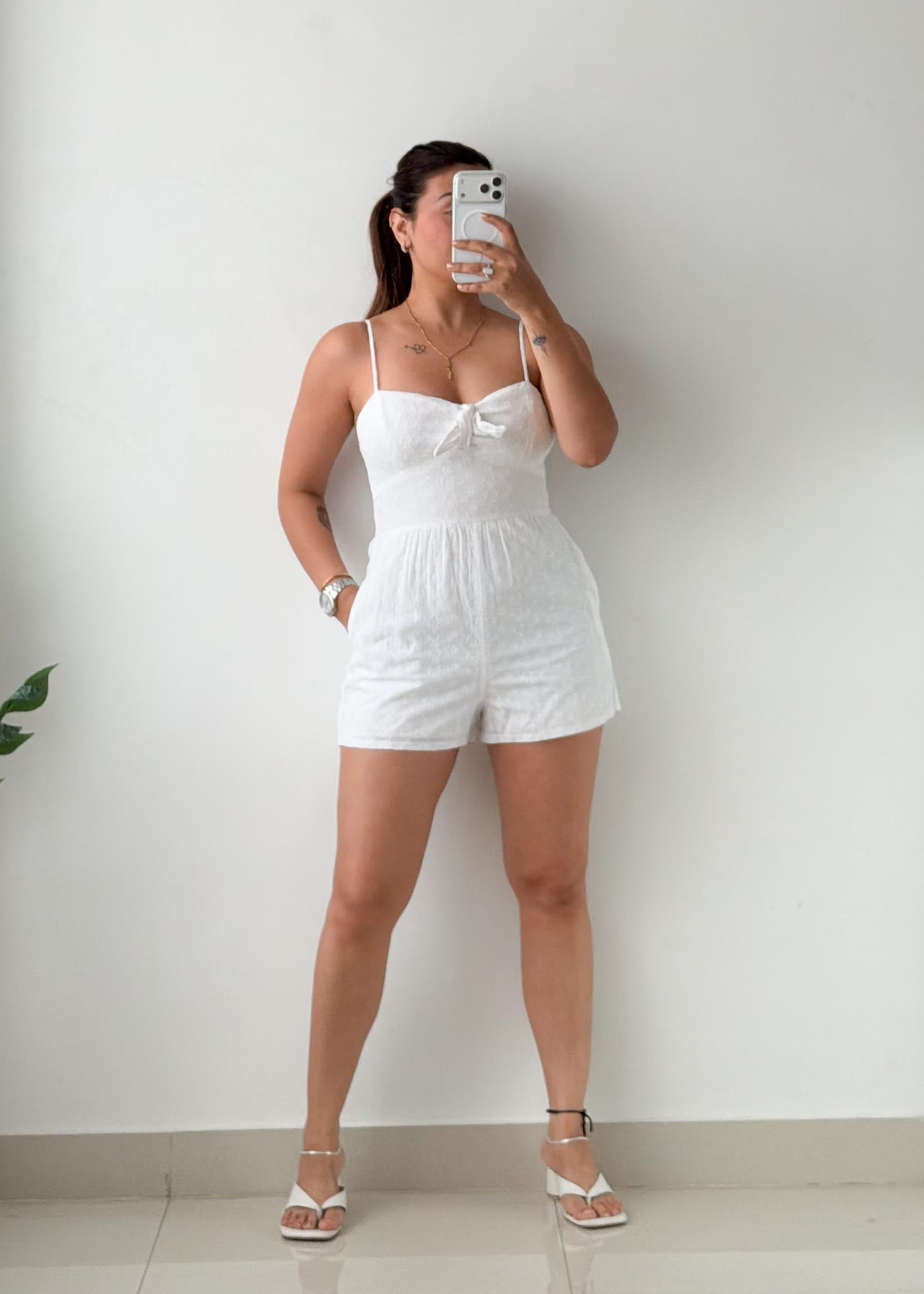 Size XS-S White Tie-Front Romper