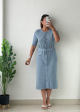 Size S-M Sky Blue Button-Front Midi Dress