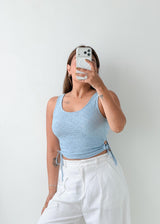 Size XS-S Light Blue Eyelet Tie-Side Crop Top