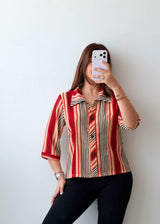 Size XS-S Red Multicolor Stripe Shirt Top
