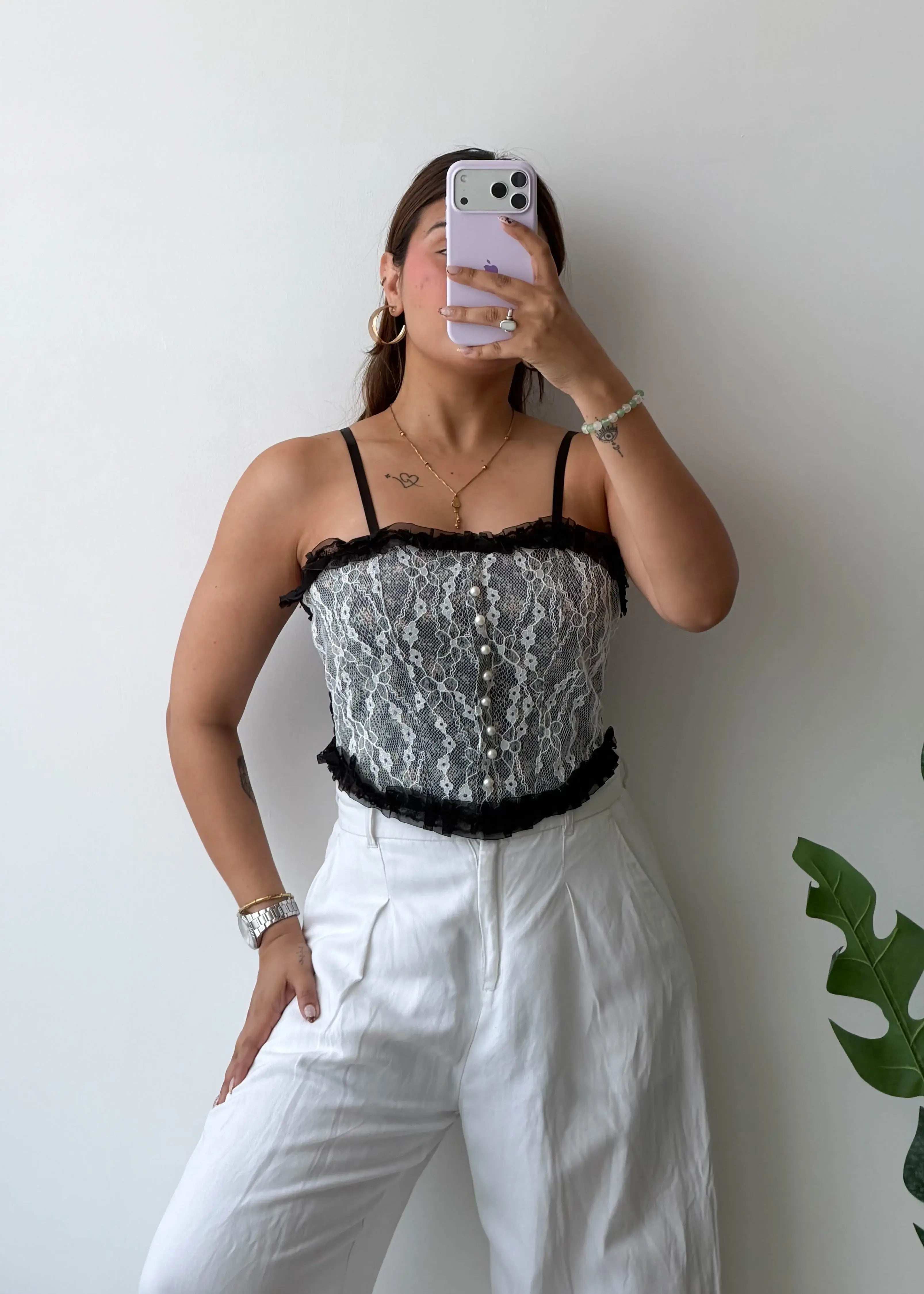 Size XS-S, Black & Grey Lace Cami Top