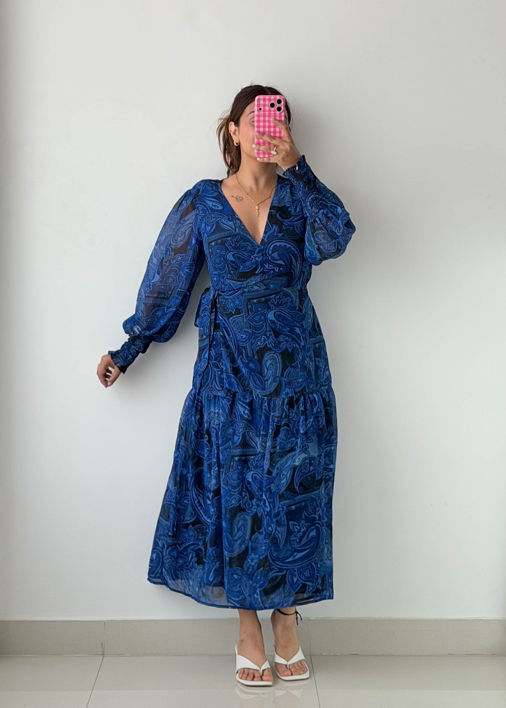 Size S-M Blue Paisley Wrap Maxi Dress