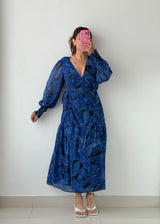 Size S-M Blue Paisley Wrap Maxi Dress