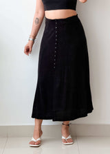 Waist 30-32 Black Button Midi Skirt