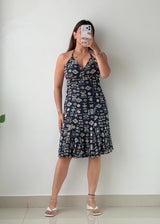 Size S-M Navy Printed Halter Mini Dress