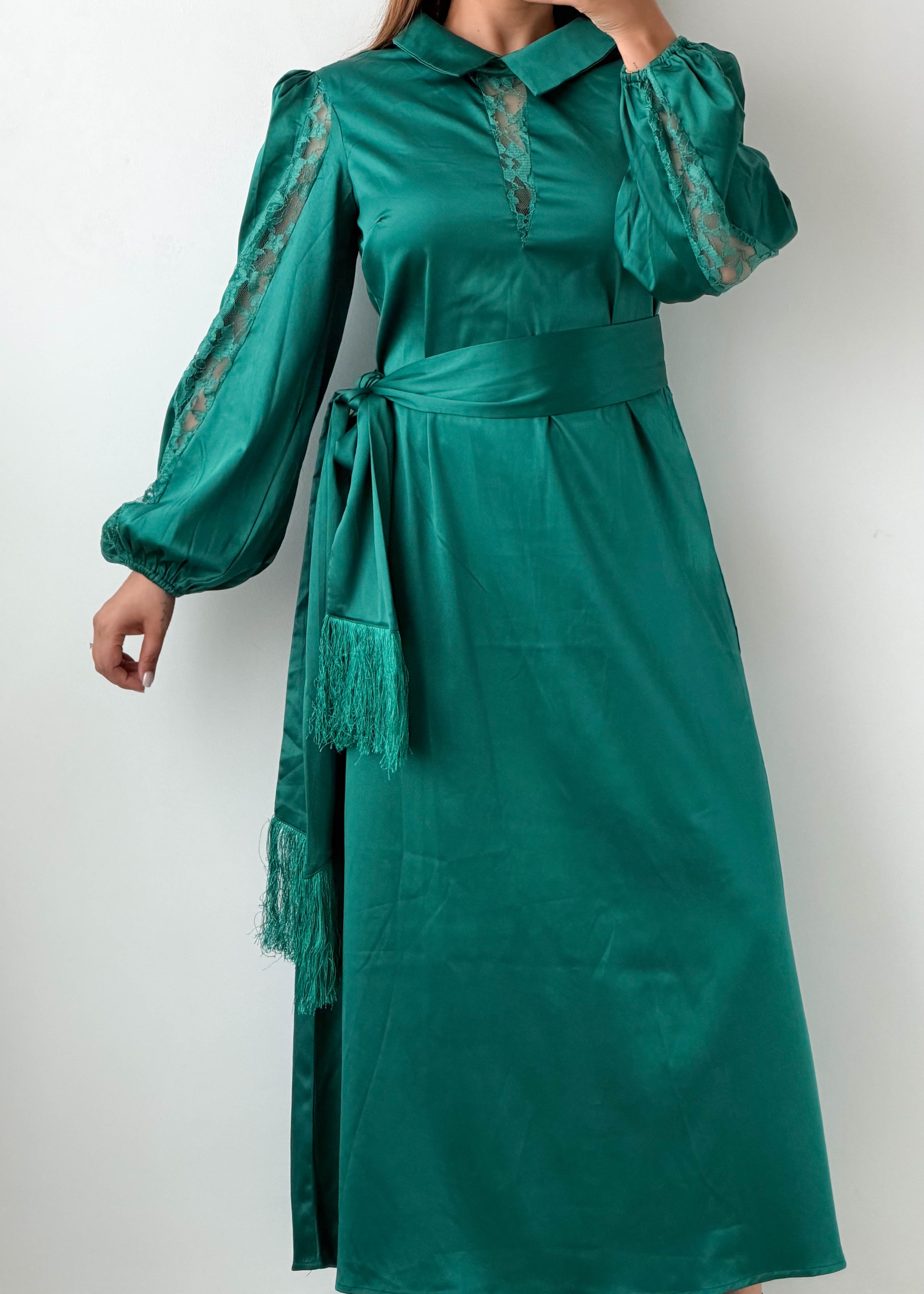 Size S-M Teal Green Satin Maxi Dress