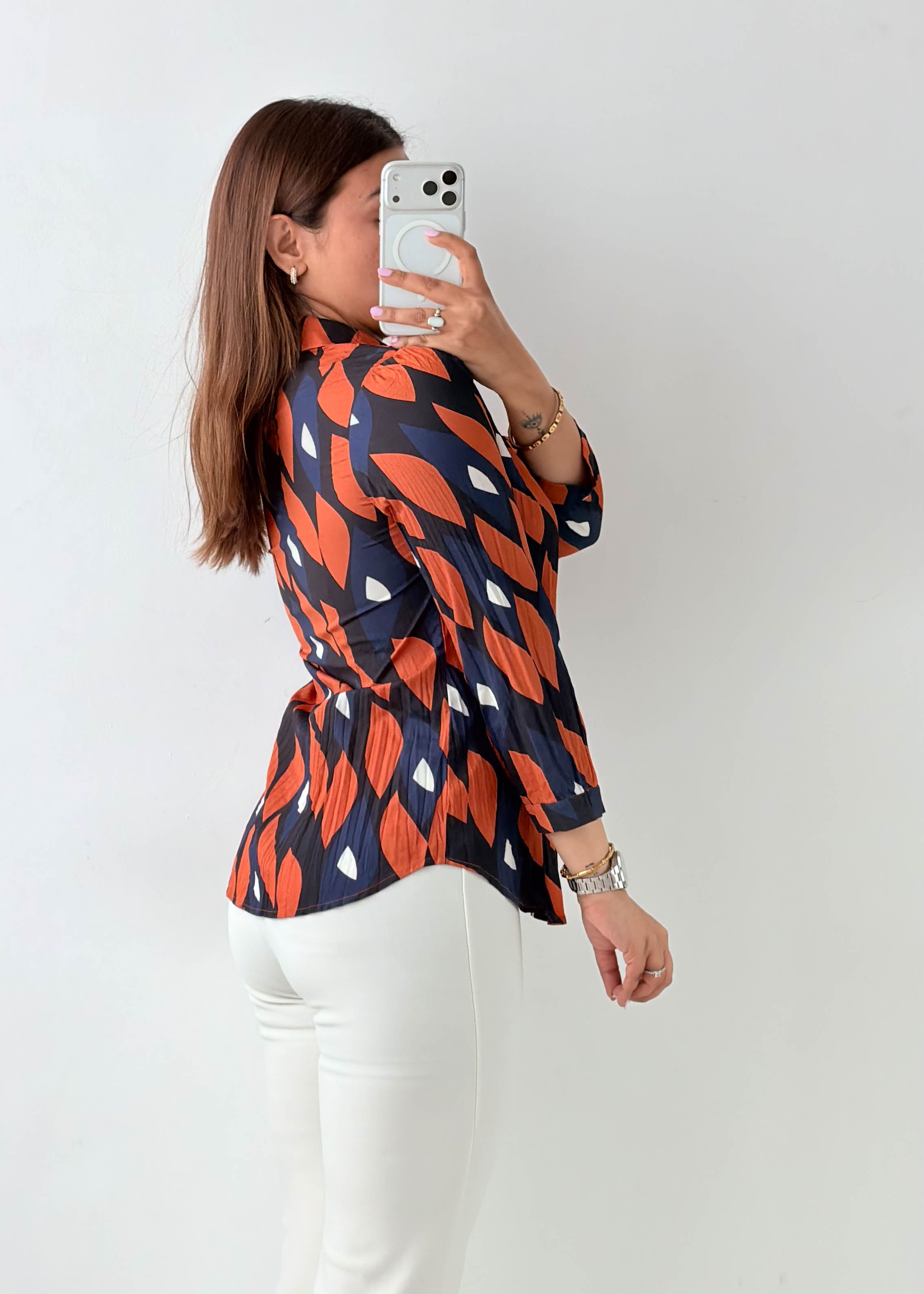 Size S-M Navy Geometric Print Shirt