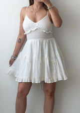 Size XS-S, White Ruffle Fit & Flare Mini Dress