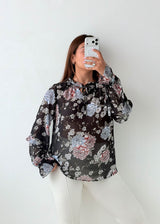 Size XS-S Black Floral Sheer Top