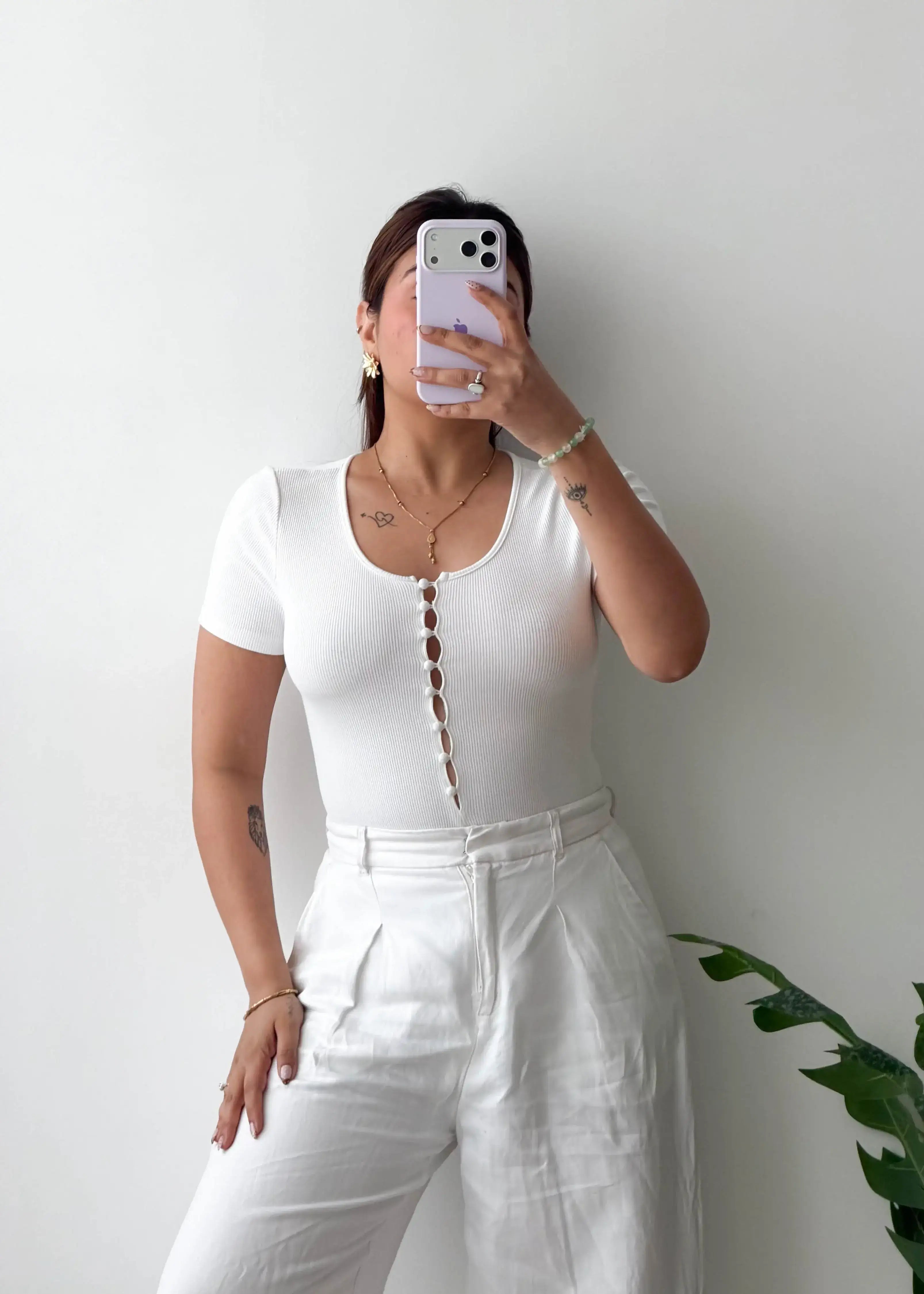 Size S-M, White Button Detail Bodysuit