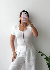 Size S-M, White Button Detail Bodysuit