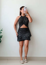 Size S-M Black Shimmer Cut-Out Party Dress