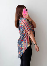 Size XS-S Multicolor Boho Print High-Low Tunic Top
