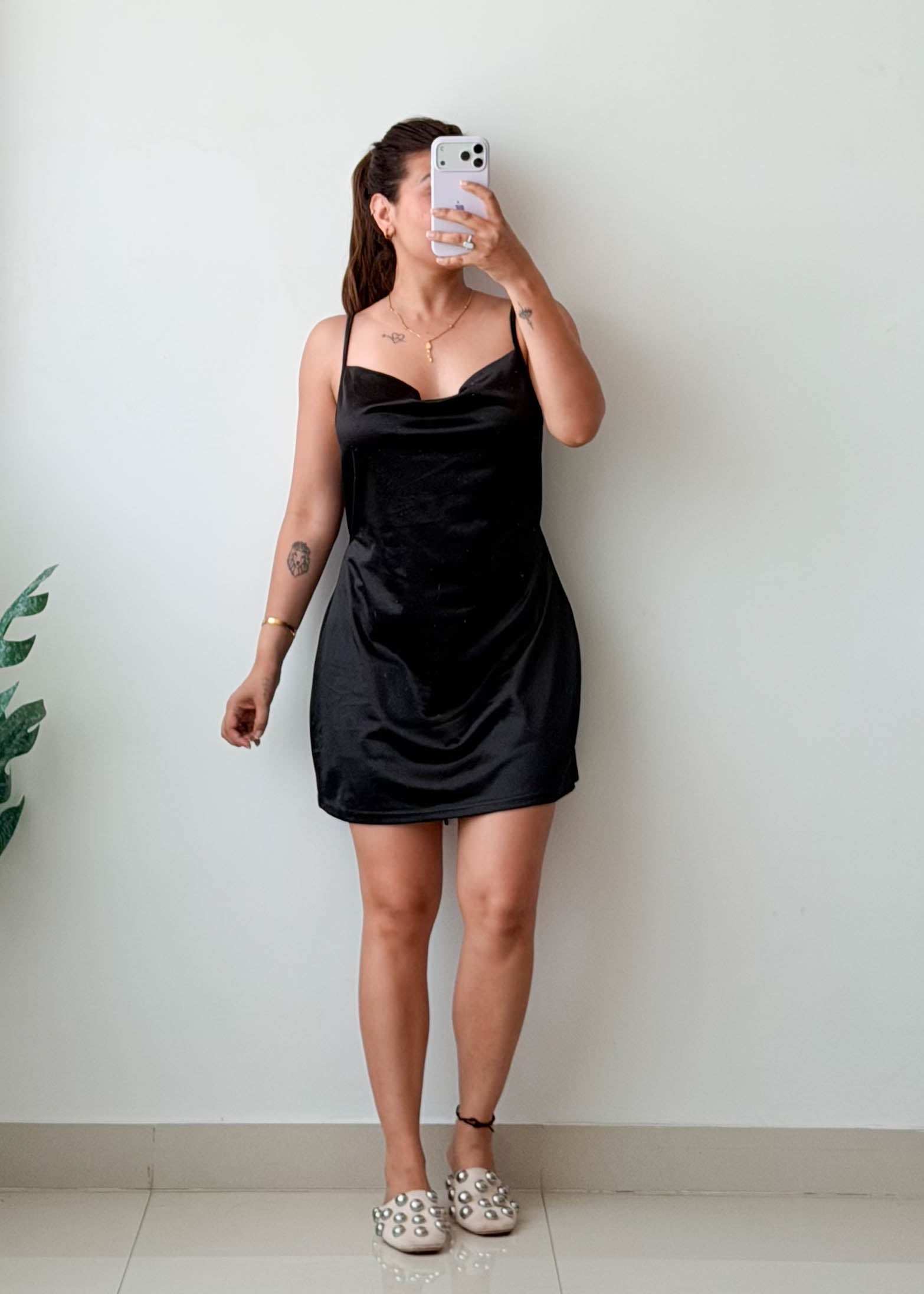 Size L-XL Black Satin Mini Dress