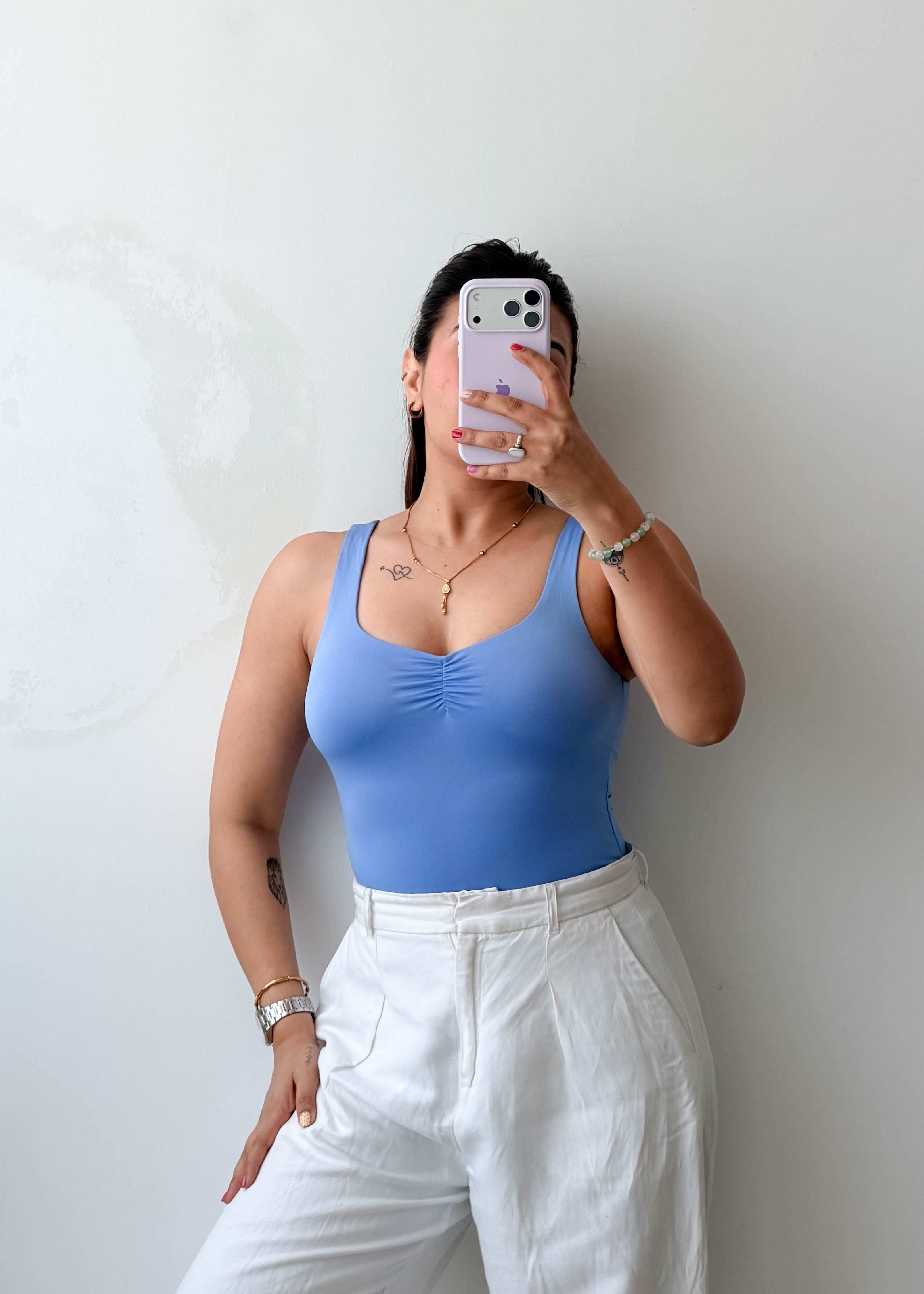 Size XS-S Powder Blue Ruched Bodysuit