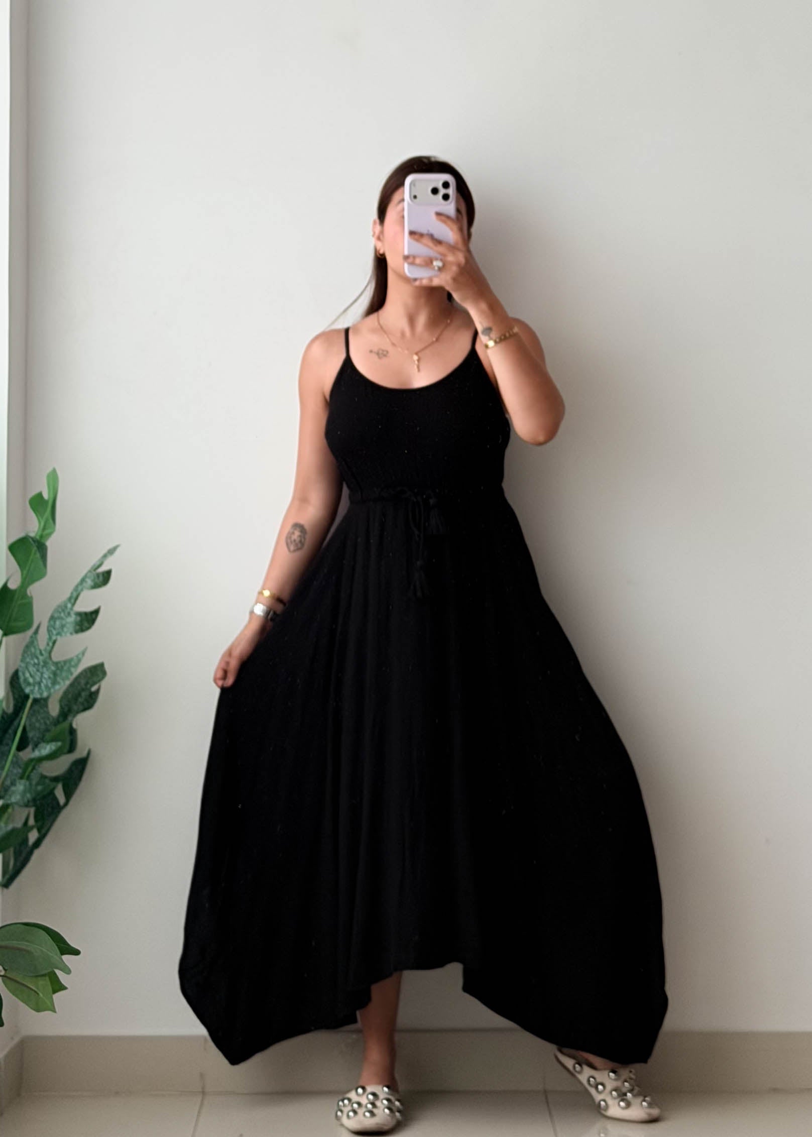 Size S-M Black Asymmetrical Midi Dress