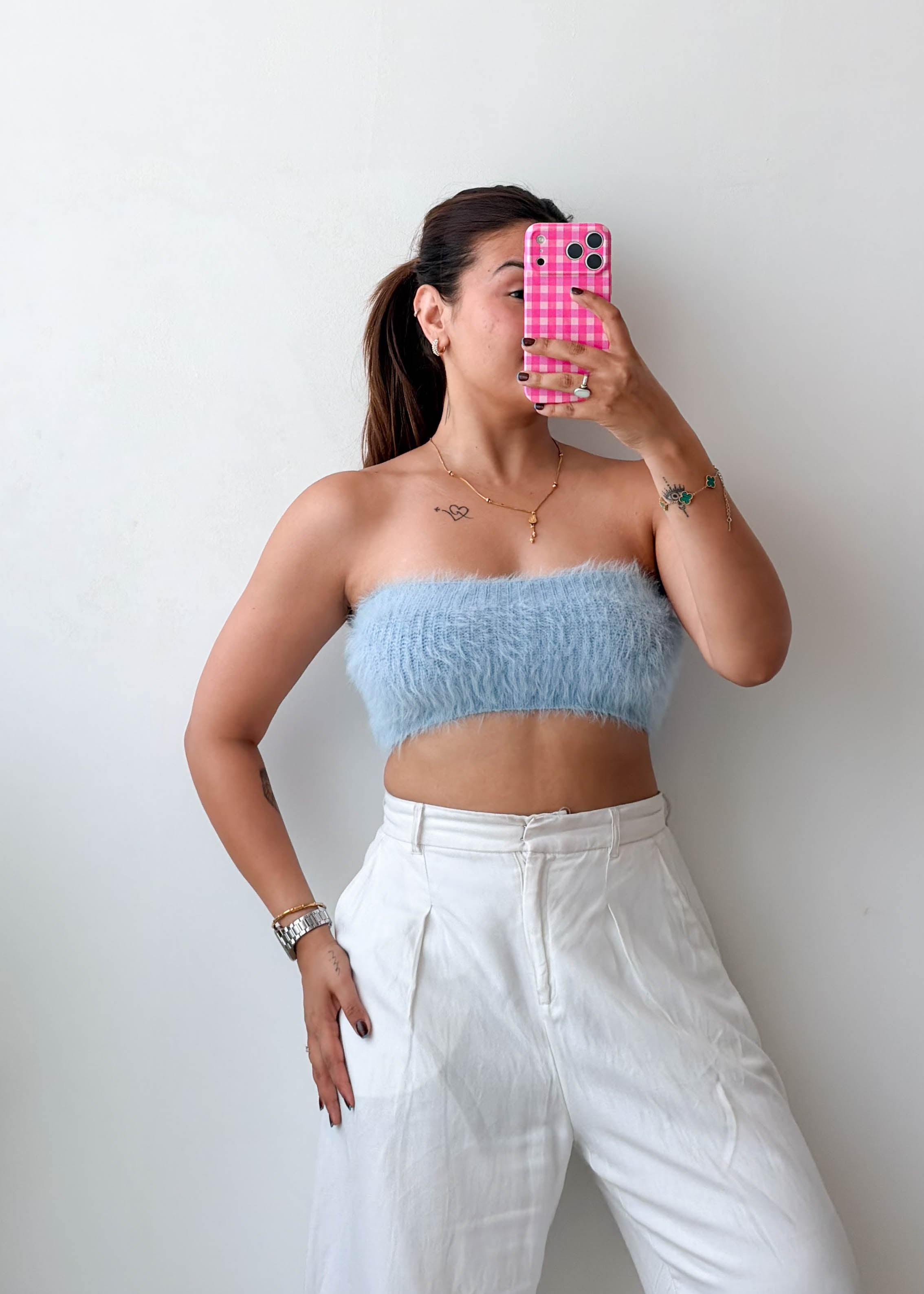 Size XS-S Powder Blue Fuzzy Tube Top
