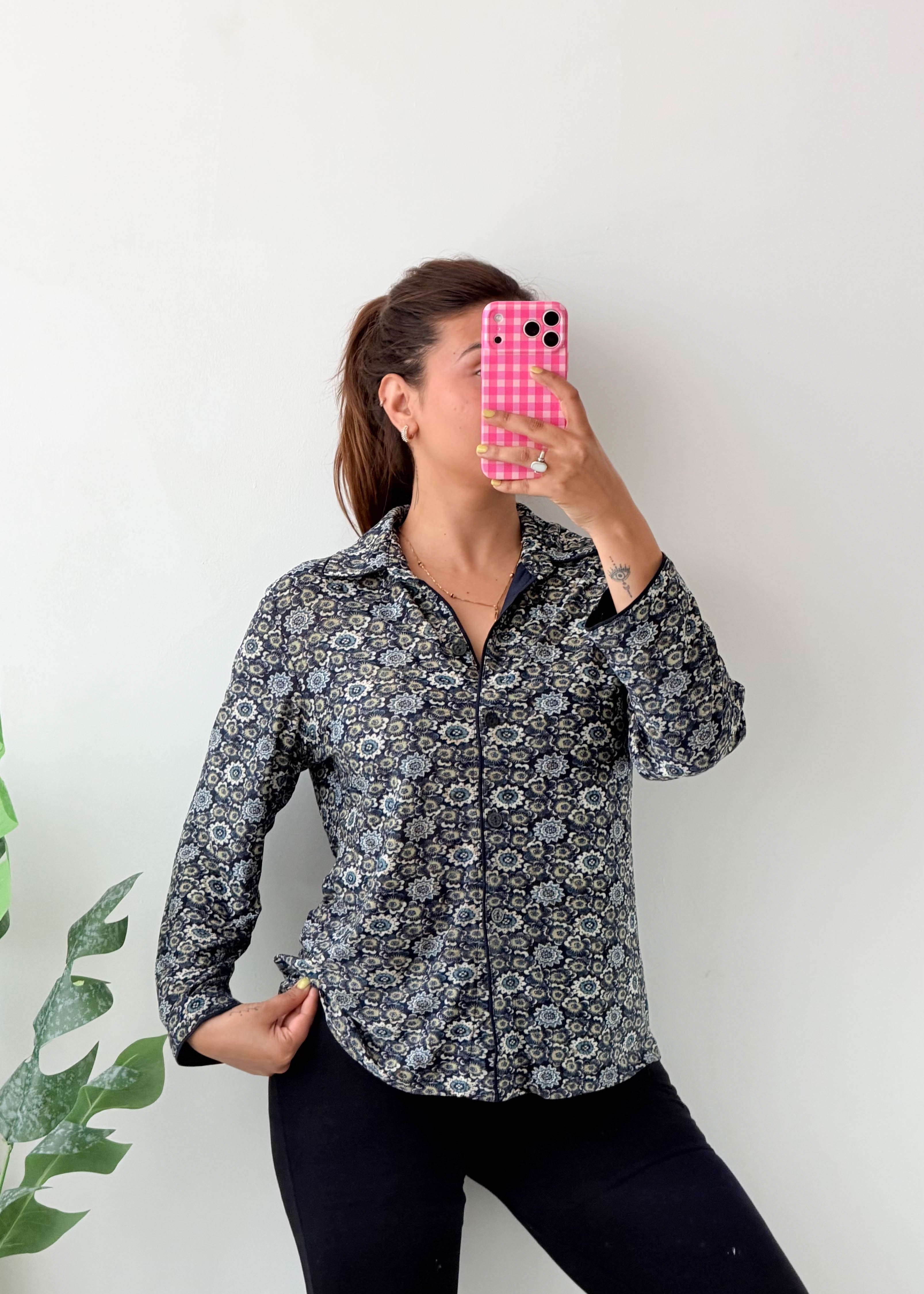 Size S-M Navy Floral Shirt
