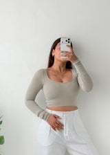 Size XS-S Sage Green Scoop Neck Crop Top