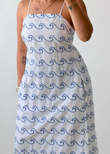 Size S-M White Wave Print Maxi Dress