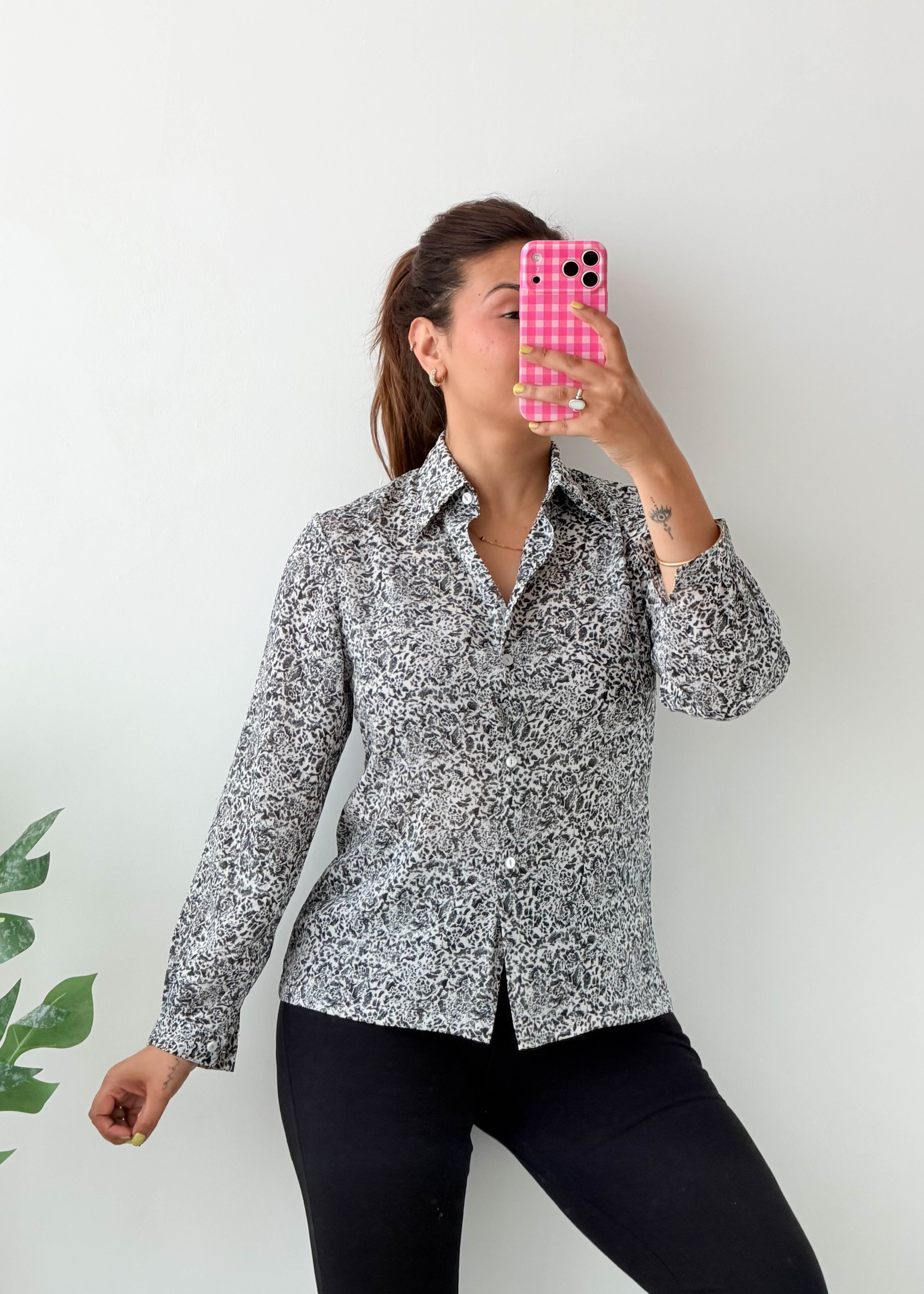 Size XS-S Black Floral Shirt