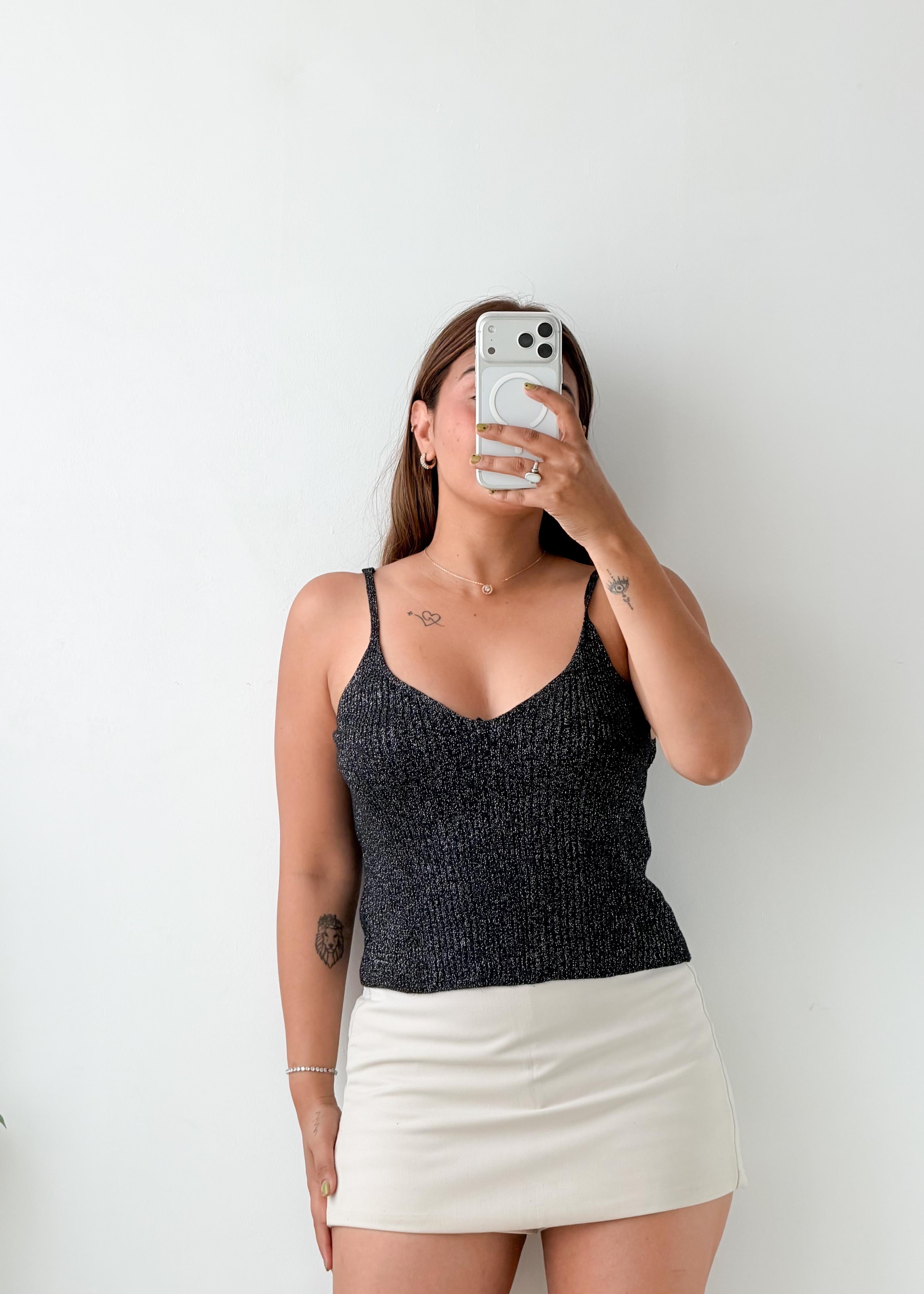 Size M-L Black Textured Cami Top