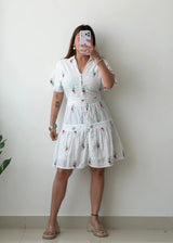 Size XS-S, White Embroidered Tiered Mini Dress