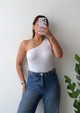 Size XS-S, White One-Shoulder Ribbed Top