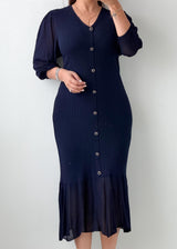 Size M-L Navy Blue Button-Front Midi Dress