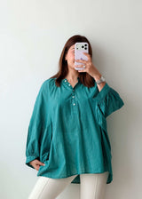 Size M-XL Teal Crinkled Oversized Top