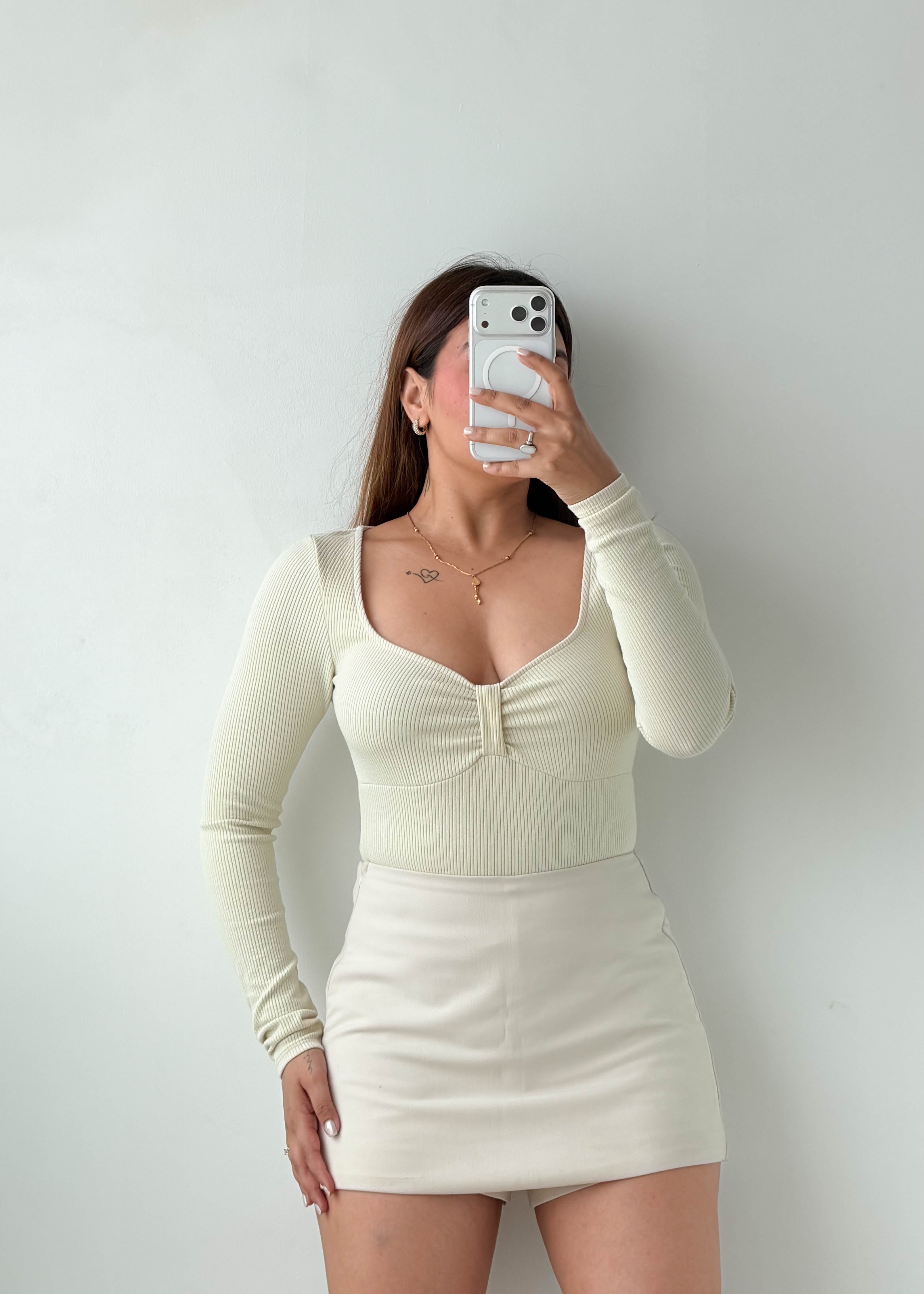 Size S-M Ivory Ruched Front Bodysuit