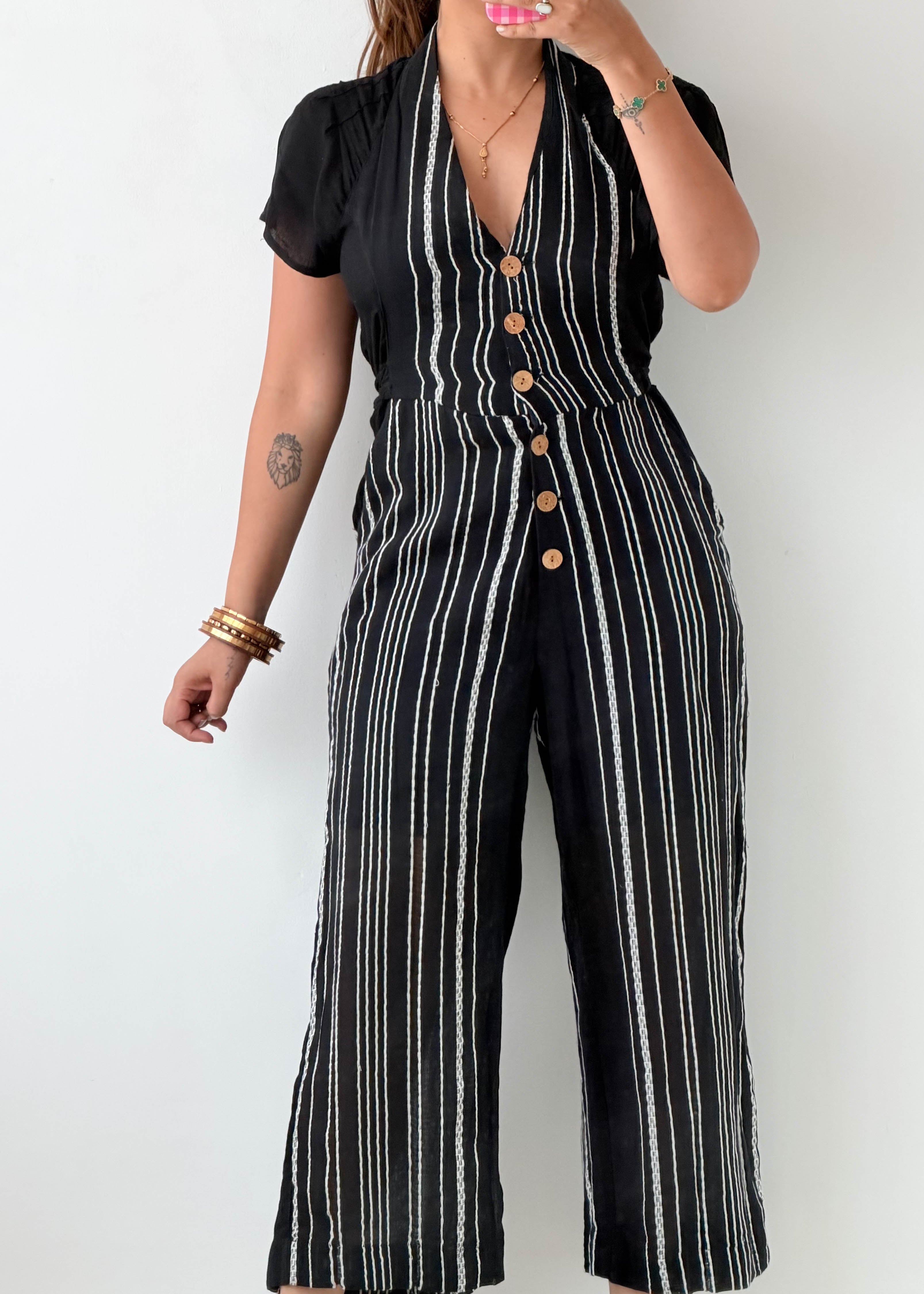 Size XS-S Black Striped Jumpsuit