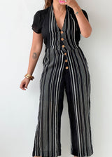 Size XS-S Black Striped Jumpsuit