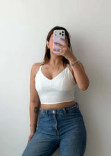 Size M White Basic Crop Top