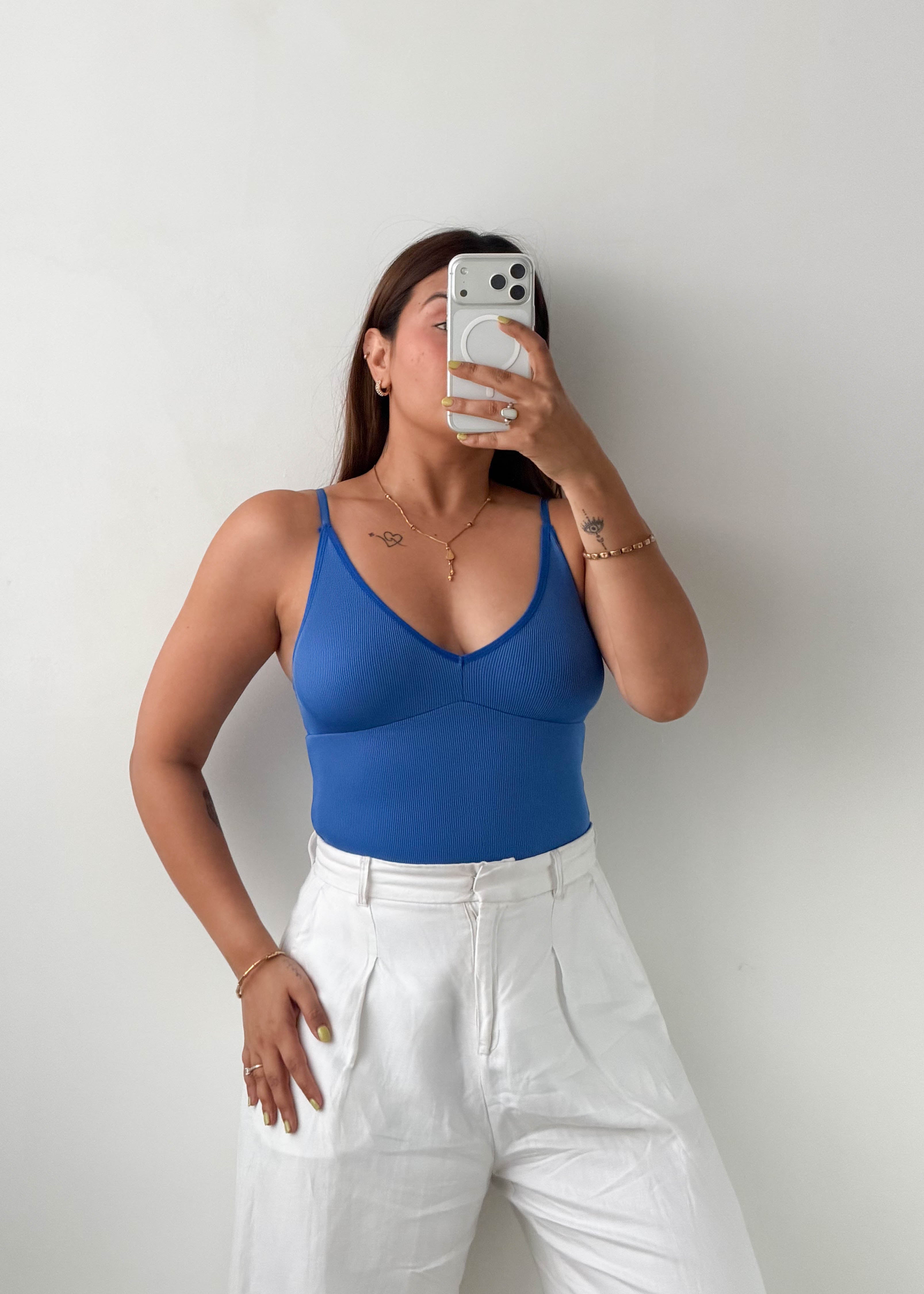 Size XS-S Blue V-Neck Bodysuit