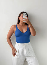 Size XS-S Blue V-Neck Bodysuit